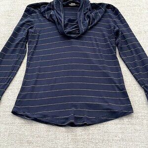 Banana Republic Womens S Blue With Gold Stripes Cowl Neck Long Sleeve Top Stretc